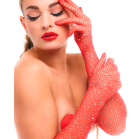 Kinky Diva gloves with zirconia Starlet Gloves Red/Rhinestones