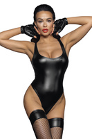 Body F244 Powerwetlook with high cut bottom hem M Noir Handmade