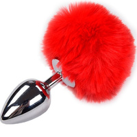 Alive anal plug with tail Metal Anal Fluffy Plug Red S