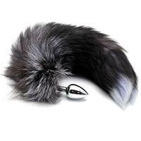 Alive fox tail anal plug Black & White Fox Tail M
