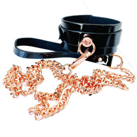 Kinky Diva set High Gloss O-Ring Collar+Leash Black/Rose Gold