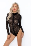 F287 Leopard Flock Bodysuit 3XL Noir Handmade