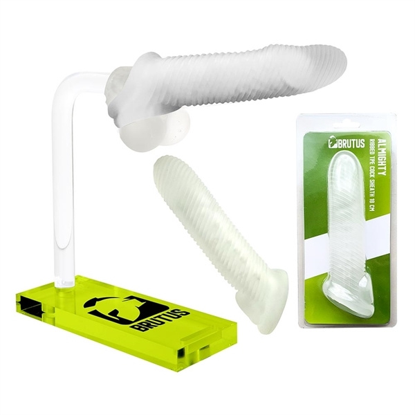 Almighty Ribbed Cock Sheath 18 cm Clear Brutus