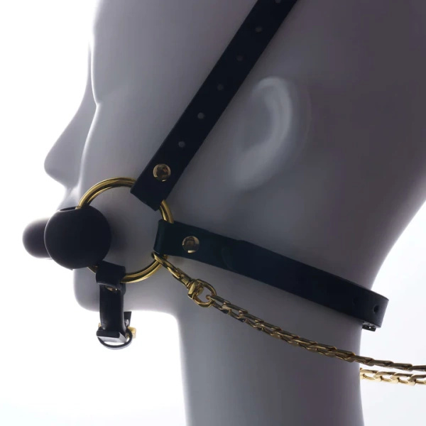 Upko Leather Head Restraint Harness Mouth Gag With Leash