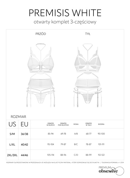 3-Piece Crotchless Set Premisis Black White L/XL Obsessive Premium