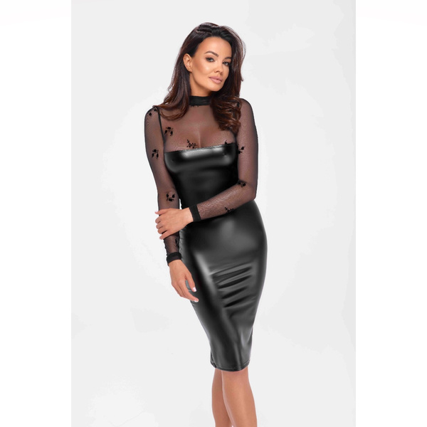 F310 Sublime wetlook midi dress S Noir Handmade