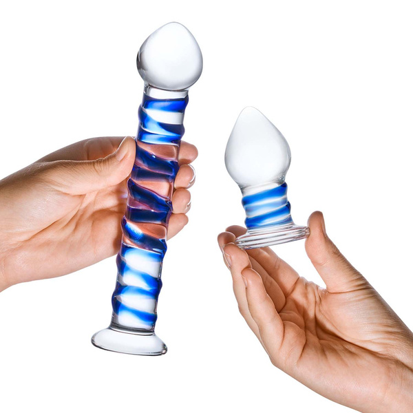 Zestaw Szklane Dildo I Szklana Zatyczka Double Penetration S Swirly Dildo & Butt Plug Set 2 Pcs Glas