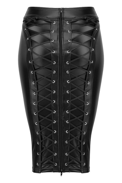  F152 Powerwetlook pencil skirt L Noir Handmade