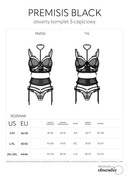 3-Piece Crotchless Set Premisis Black S/M Obsessive Premium