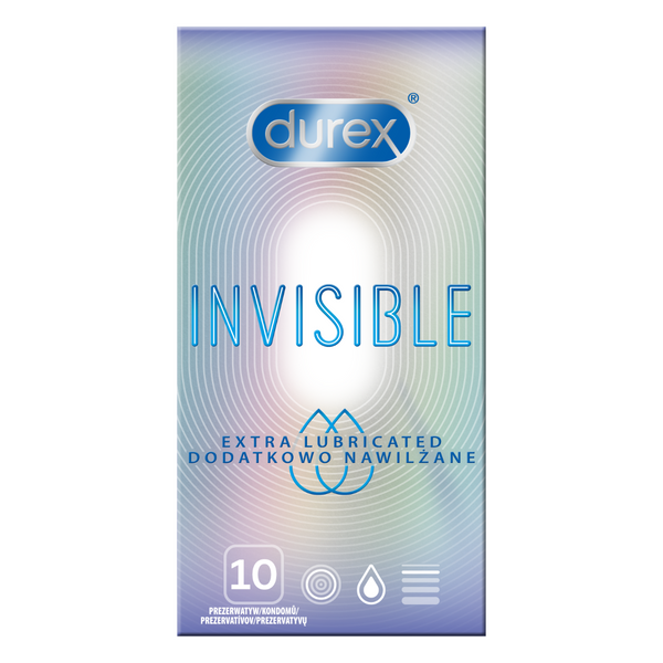 Prezerwatywy Lateksowe Supercienkie Dodatkowo Nawilżane Invisible Extra Lubricated 10 Szt. Durex