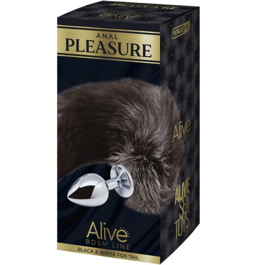 Alive fox tail anal plug Black & White Fox Tail S