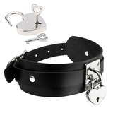 Kinky Diva Heart Lock & Key Collar Black/Silver