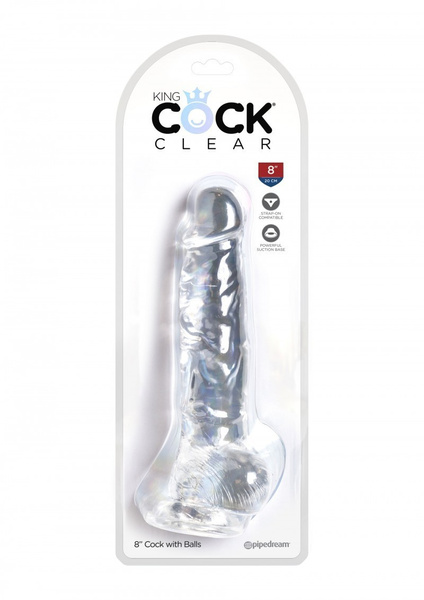 King Cock 8 Inch Cock with Balls Transparant