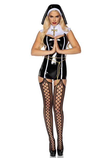 Vinyl Sinful Sister Nun Costume Romper Xs Leg Avenue