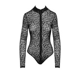 F287 Leopard Flock Bodysuit S Noir Handmade