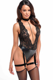 F297 Libido Deep-V Bodysuit XXL Noir Handmade