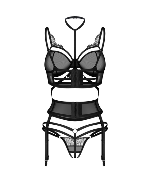 3-Piece Crotchless Set Premisis Black L/XL Obsessive Premium