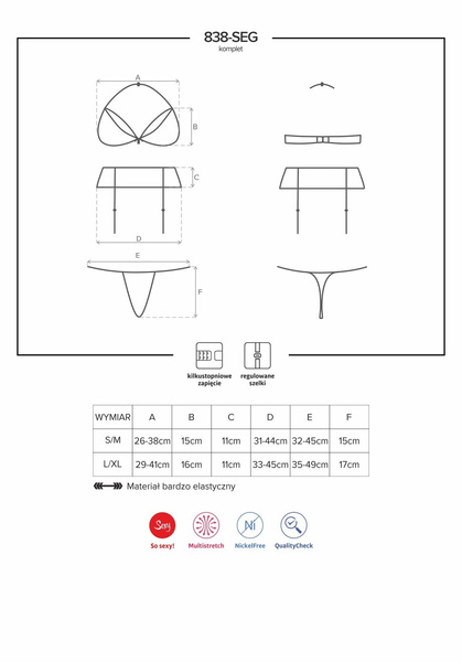 838-Seg-3 Komplet 3-Częściowy Czerwony S/M Obsessive