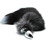 Alive fox tail anal plug Black & White Fox Tail S