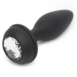 Wibrująca Zatyczka Z Ogonkiem I Kryształkiem Vibrating Butt Plug Black Medium Happy Rabbit
