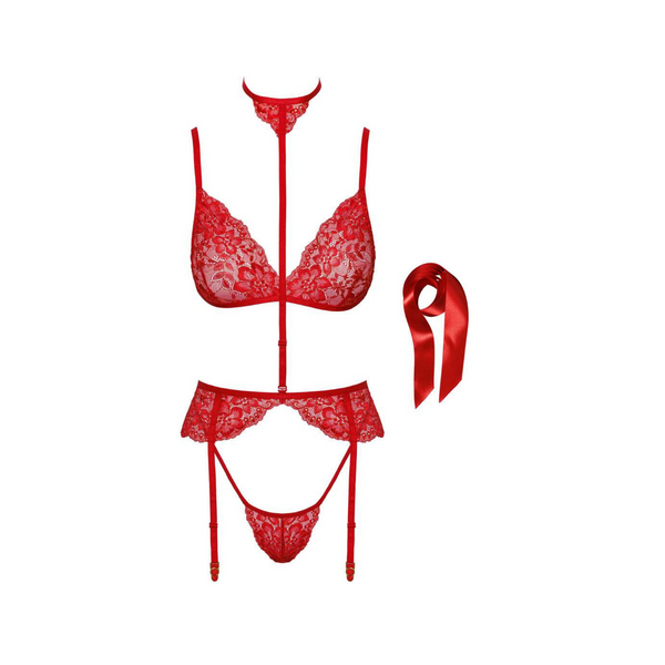 KISS243 Bondage Kiss Set Red L/XL Noir Handmade Lingerie Set