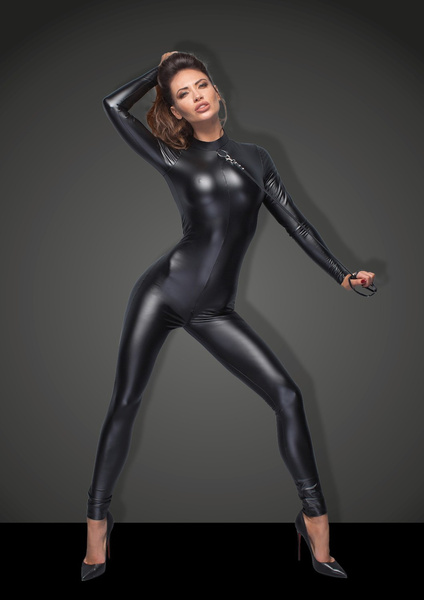 F162 Powerwetlook overall with leash S Noir Handmade