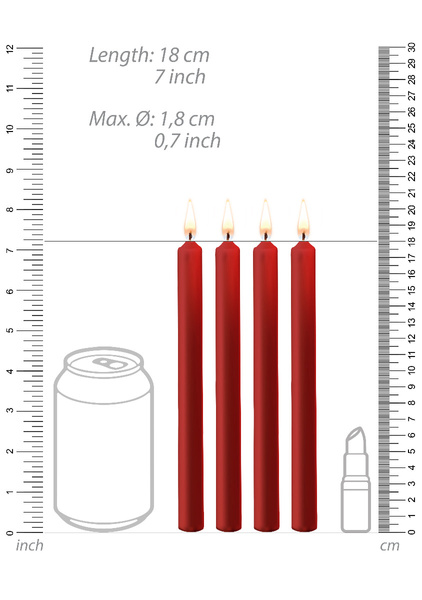 Teasing Wax Candles Large 4-Pack Red - Czerwony Zestaw Długich Świec Do Bdsm Ouch! by Shots