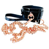 Kinky Diva set High Gloss O-Ring Collar+Leash Black/Rose Gold