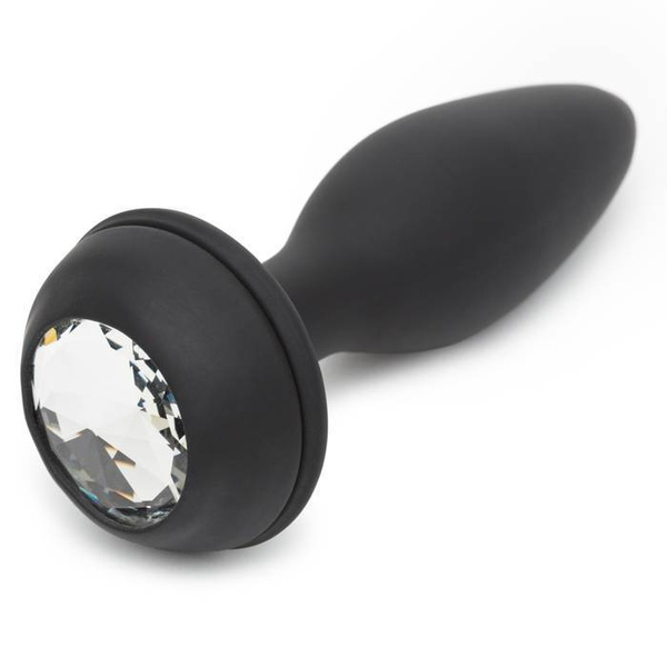 Wibrująca Zatyczka Z Ogonkiem I Kryształkiem Vibrating Butt Plug Black Medium Happy Rabbit