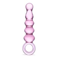 Różowe szklane dildo z uchwytem Glas Quintessence Beaded Glass Anal Slider