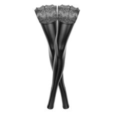 F135 Powerwetlook stockings with siliconed lace S